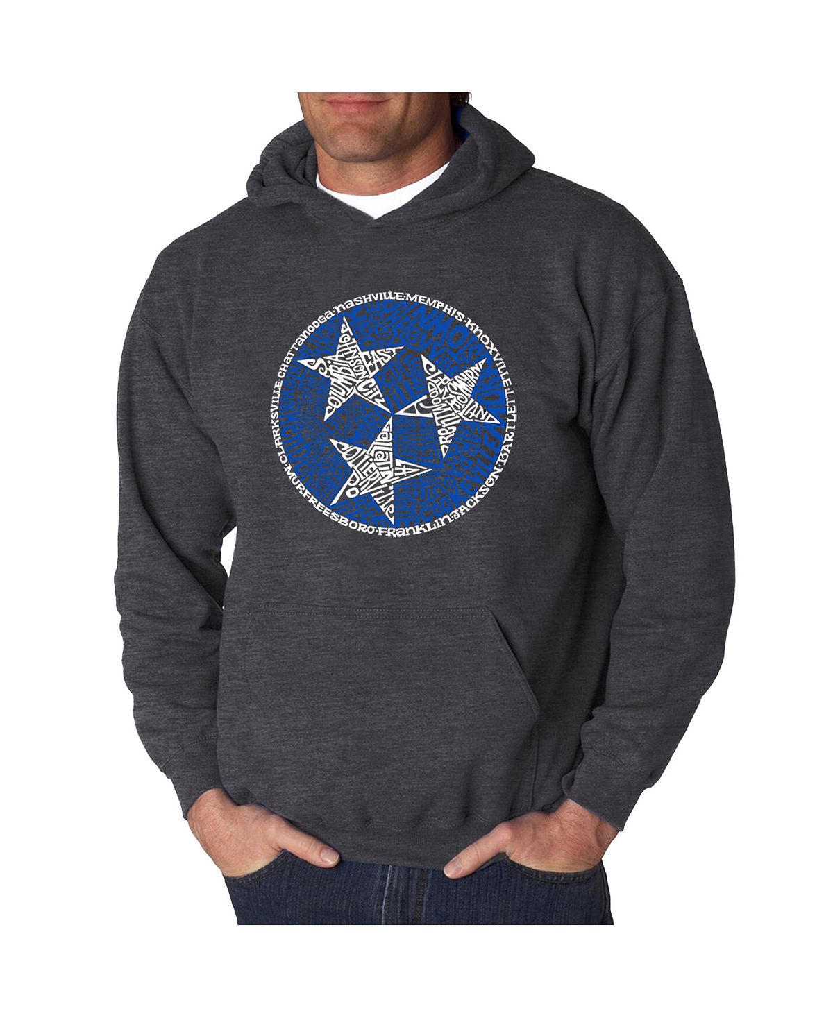 флаг штата теннесси Мужская толстовка с капюшоном tennessee tristar word art LA Pop Art, серый