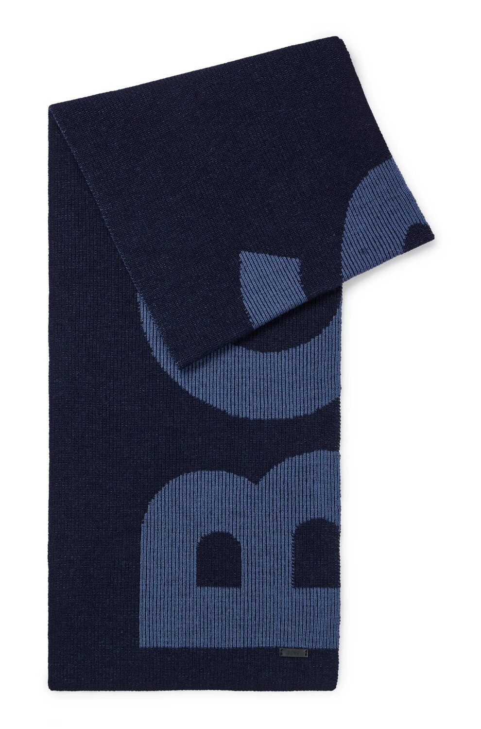

Шарф Boss Pure-wool With Structured Logo, темно-синий