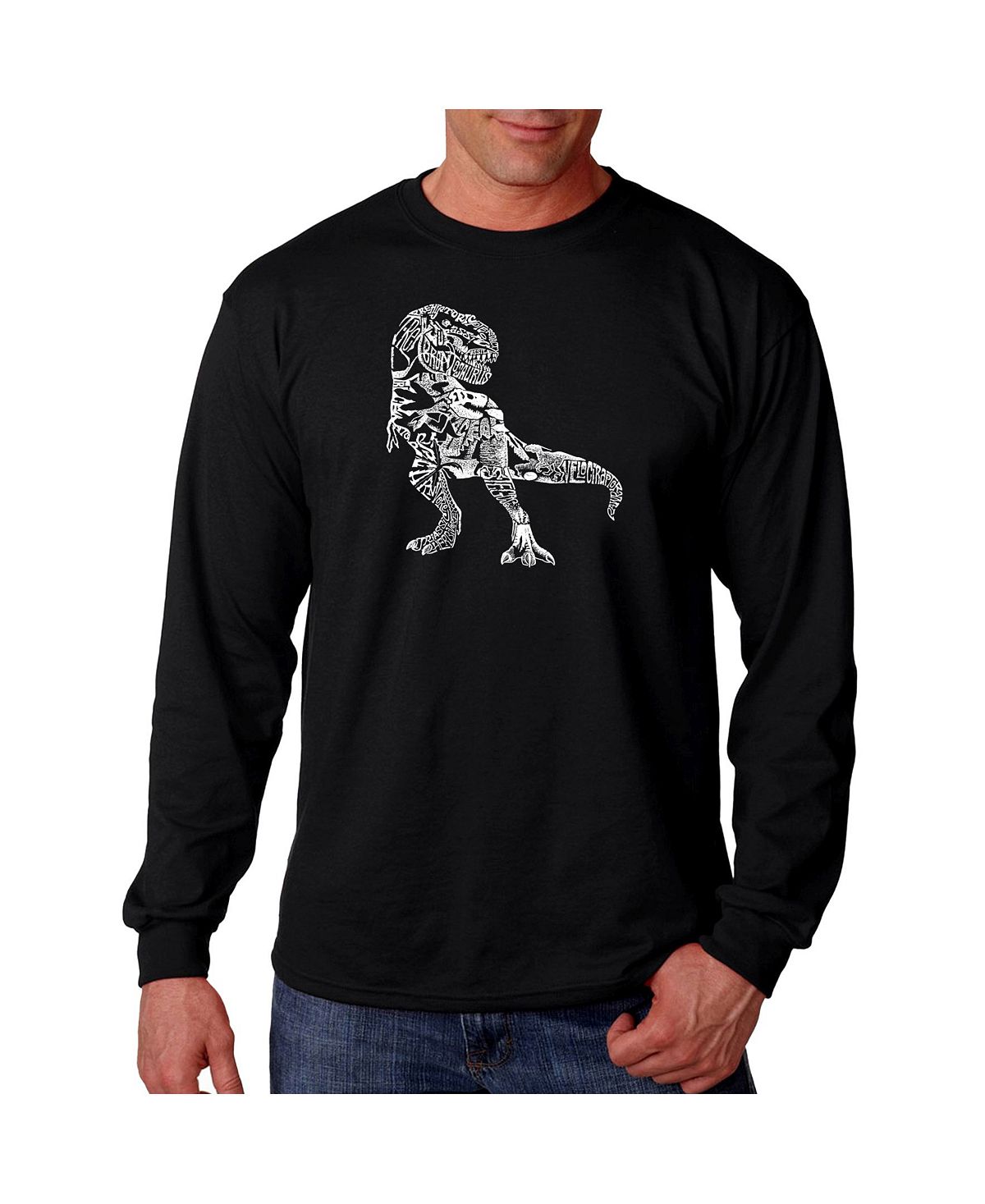 Мужская футболка с длинным рукавом word art - динозавр LA Pop Art, черный