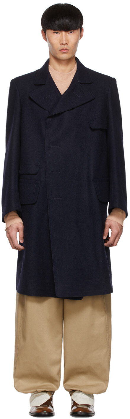 

Темно-синее шерстяное пальто Maison Margiela, Синий