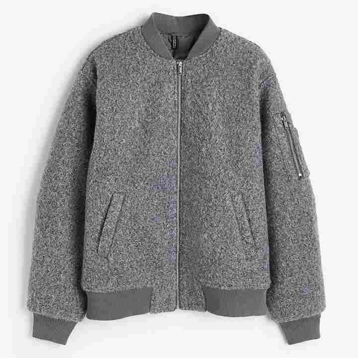 

Куртка H&M Coated Bomber, серый