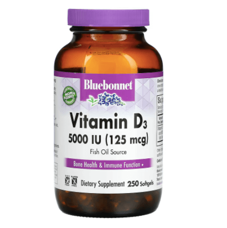 Витамин D3 50 мкг 5000 МЕ 250 капсул Bluebonnet Nutrition bluebonnet nutrition витамин d3 5000 ме 120 растительных капсул