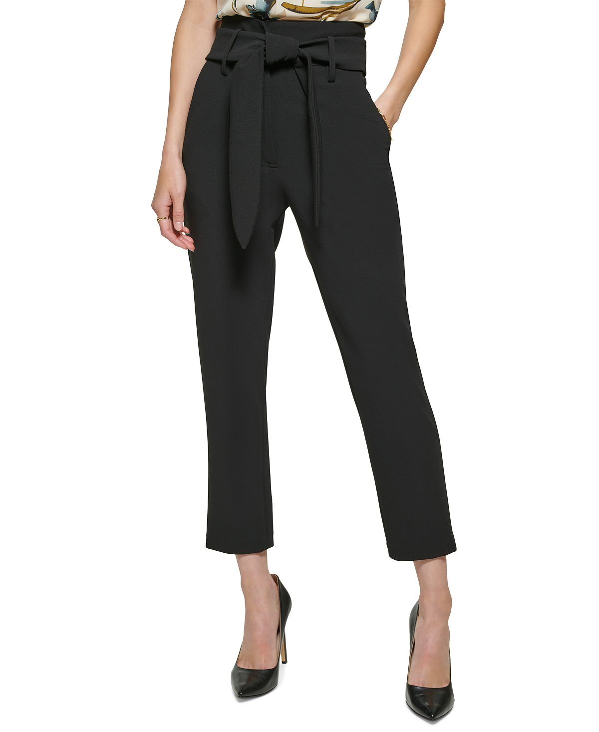 Женские брюки прямого кроя с завышенной талией и высокой посадкой DKNY, черный брюки прямого кроя rio с высокой талией leset черный