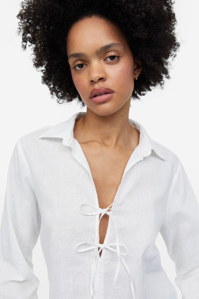 

Рубашка-пуловер из смеси льна H&M, белый