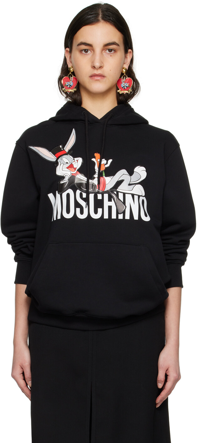 

Черная толстовка с капюшоном Bugs Bunny Moschino