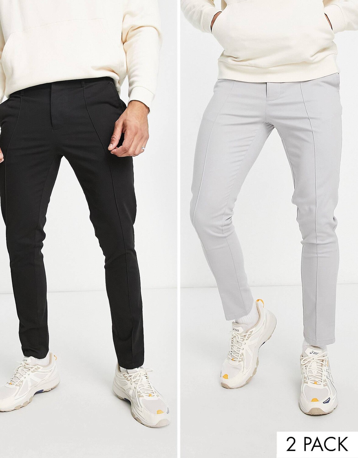 

2 пары узких брюк чинос светло-серого и черного цвета ASOS DESIGN