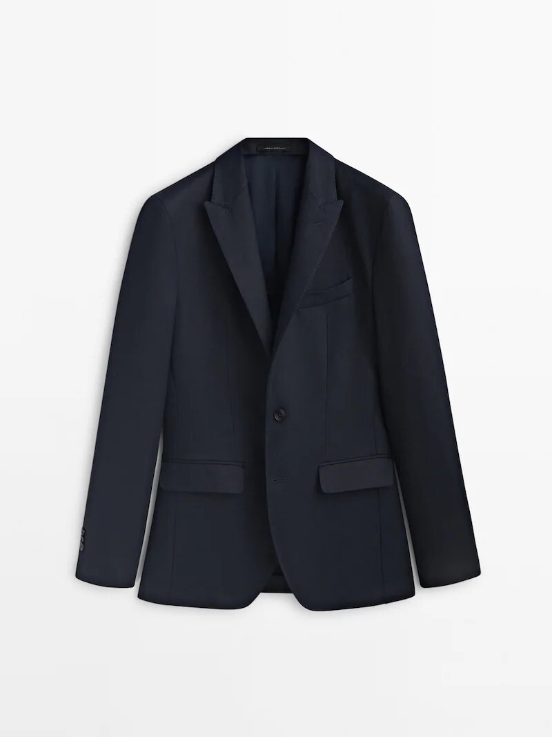 

Костюмный пиджак из 100% льна темно-синего цвета Massimo Dutti, темно-синий