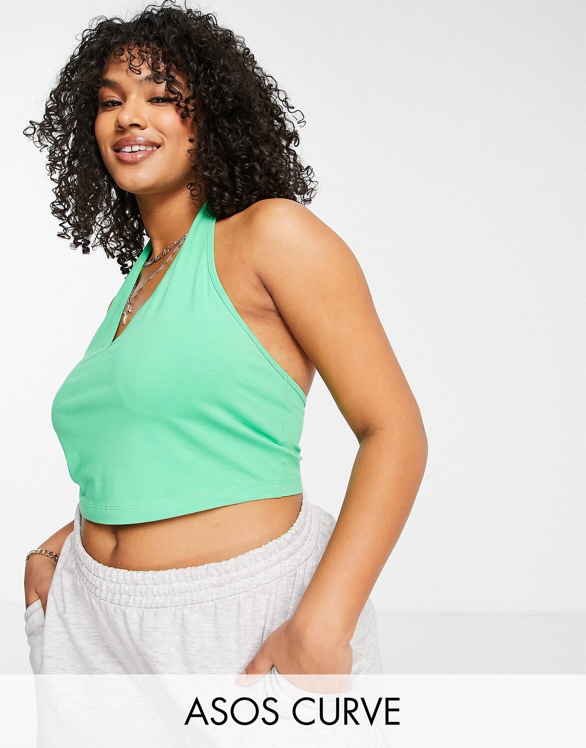 

Зеленый укороченный топ с вырезом на шее ASOS DESIGN Curve