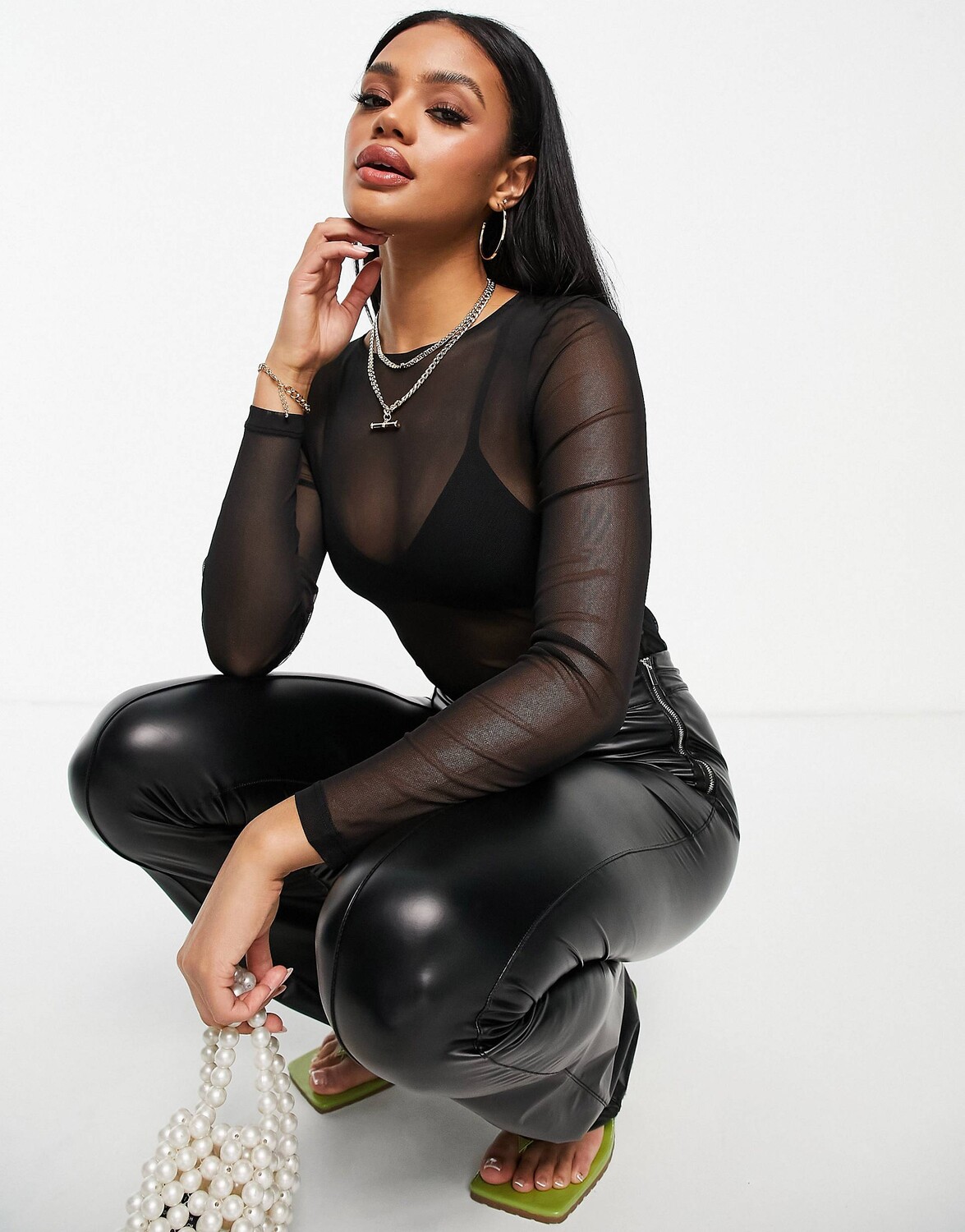 

Черное сетчатое боди ASOS DESIGN