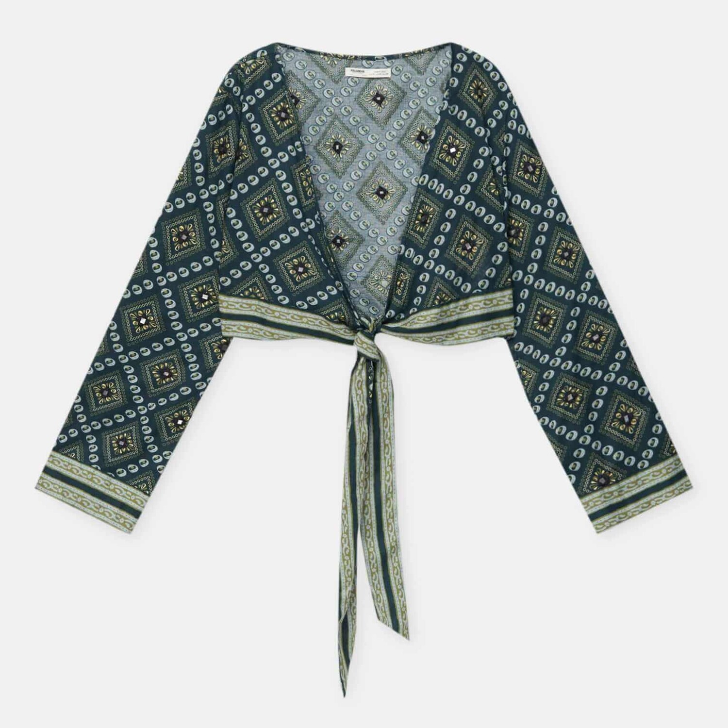 

Кимоно Pull&Bear Printed Cropped, изумрудный