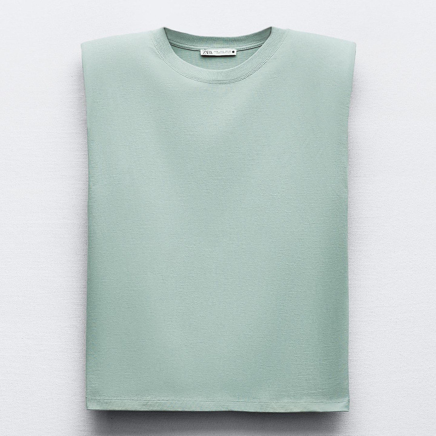Топ Zara With Shoulder Pads, светло-зеленый рубашка zara satin with shoulder pads светло бежевый