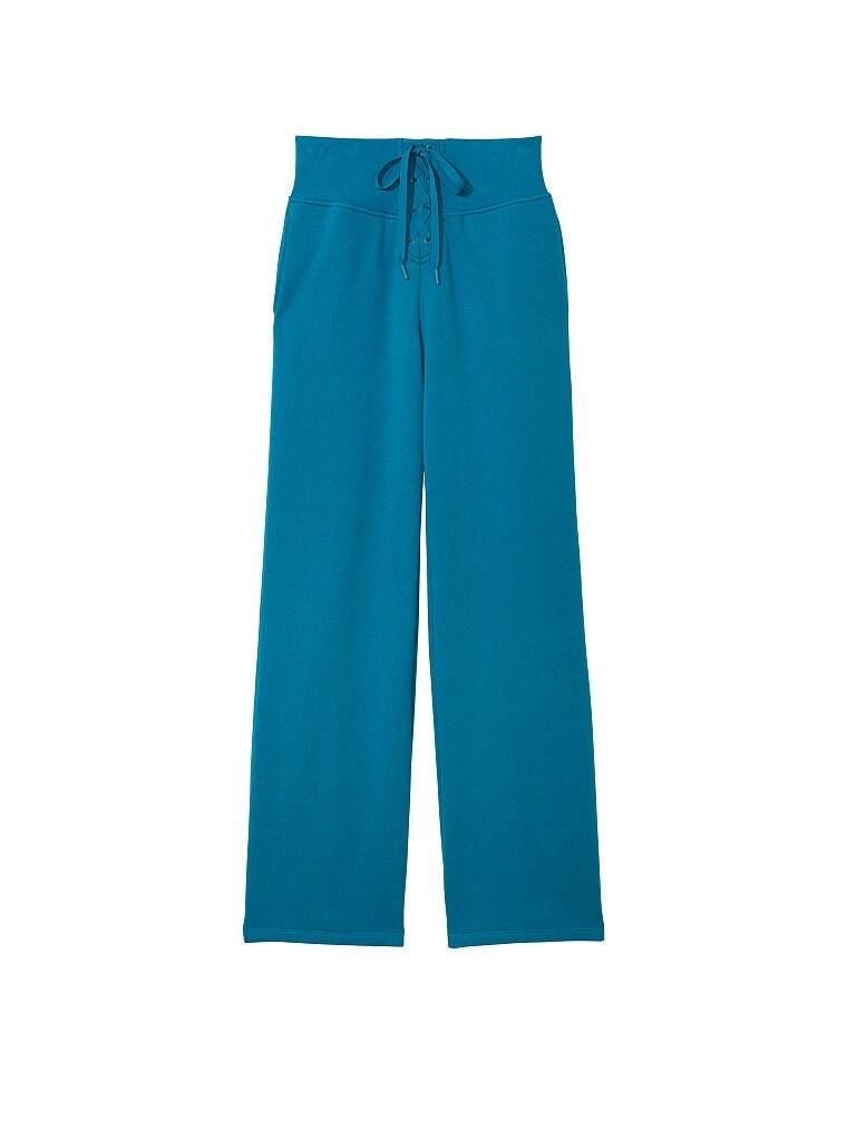 

Брюки Victoria's Secret Cotton Fleece Wide-Leg Lace-Up Lounge, зеленовато-синий