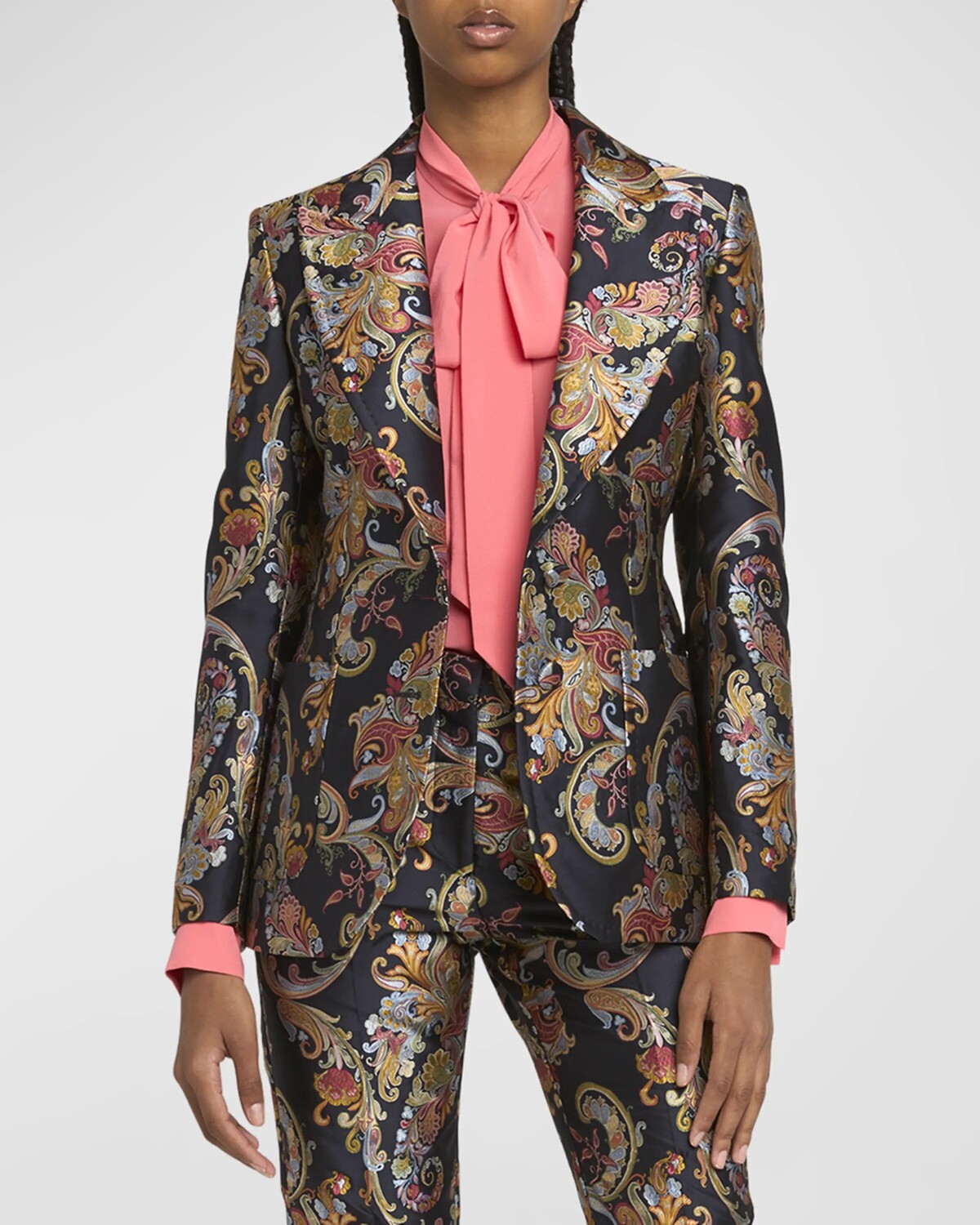 

Однобортный пиджак из парчи с цветочным принтом Etro, цвет Multicolour On Blue