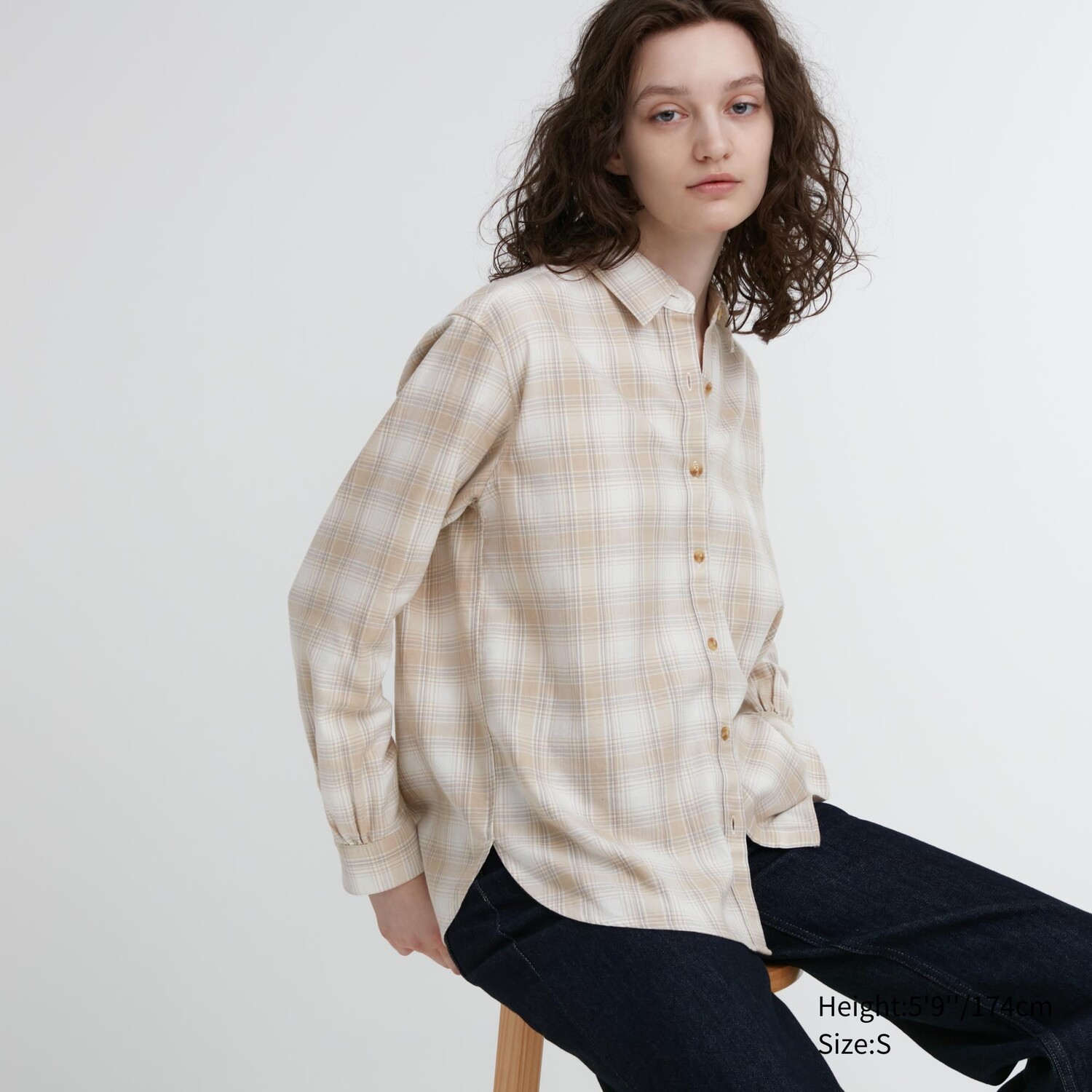 

Мягкая рубашка с длинными рукавами в клетку с начесом Uniqlo
