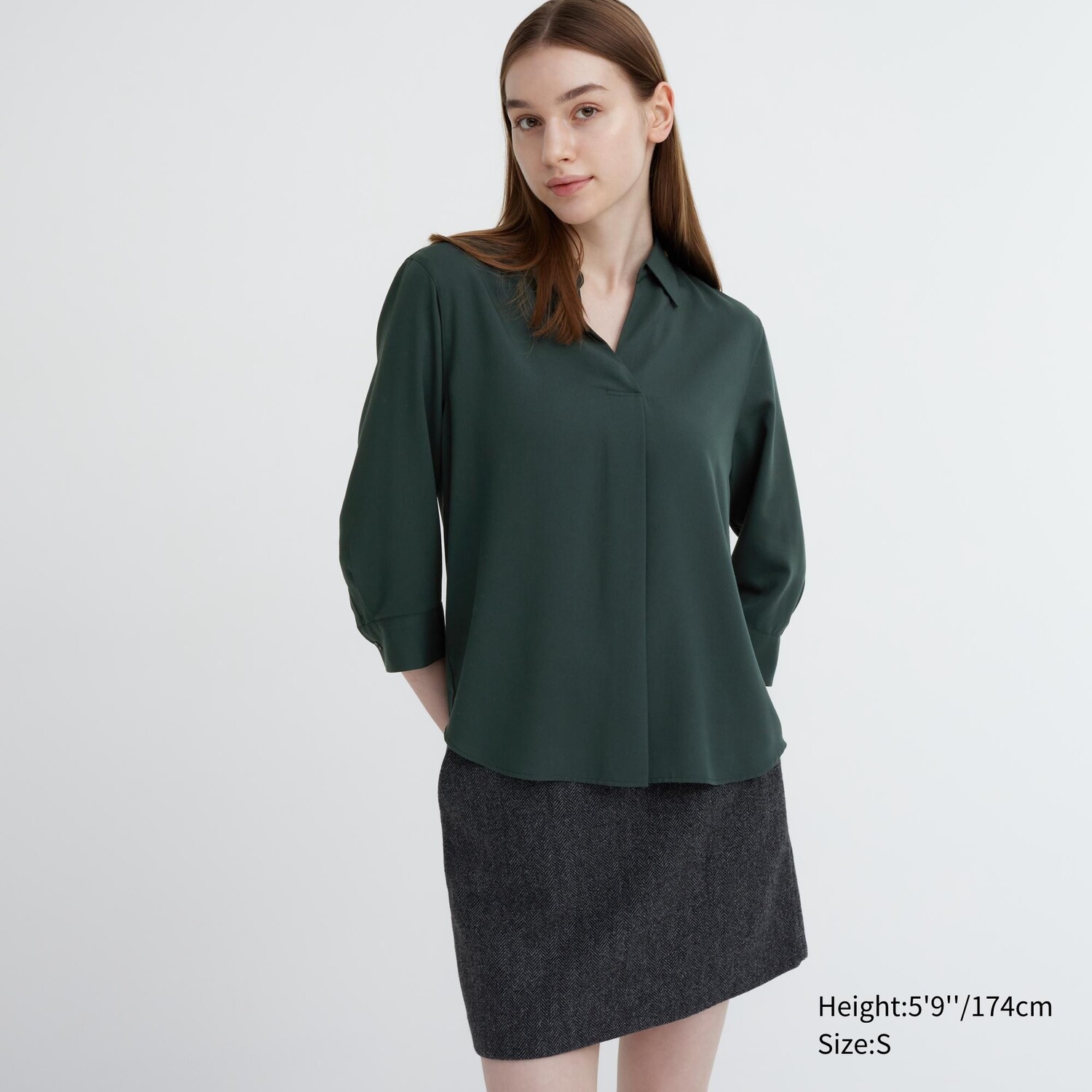 

Блузка с рукавами 3/4 и високовым воротником UNIQLO, темно-зеленый