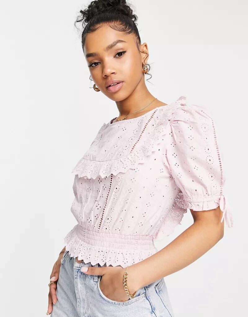 

Сиреневая блузка с пышными рукавами и оборками Miss Selfridge