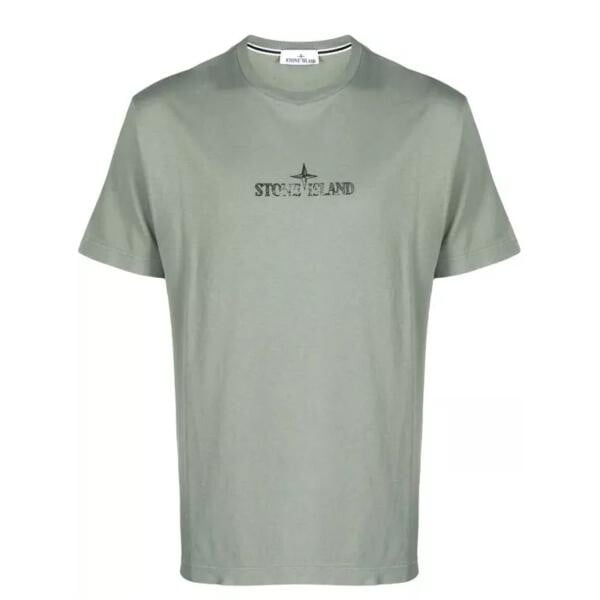 

Футболка sage green logo-print cotton t-shirt Stone Island, серый