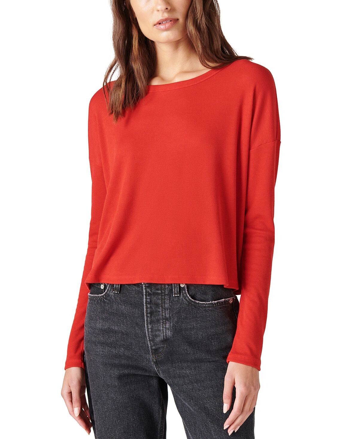 

Укороченный топ с длинными рукавами в рубчик Lucky Brand, мульти