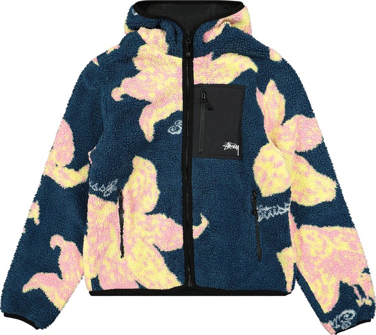 Куртка Stussy Floral Sherpa Hood Jacket 'Dark Teal', синий