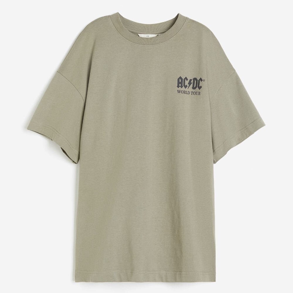 

Футболка H&M Long Printed AC/DC, хаки