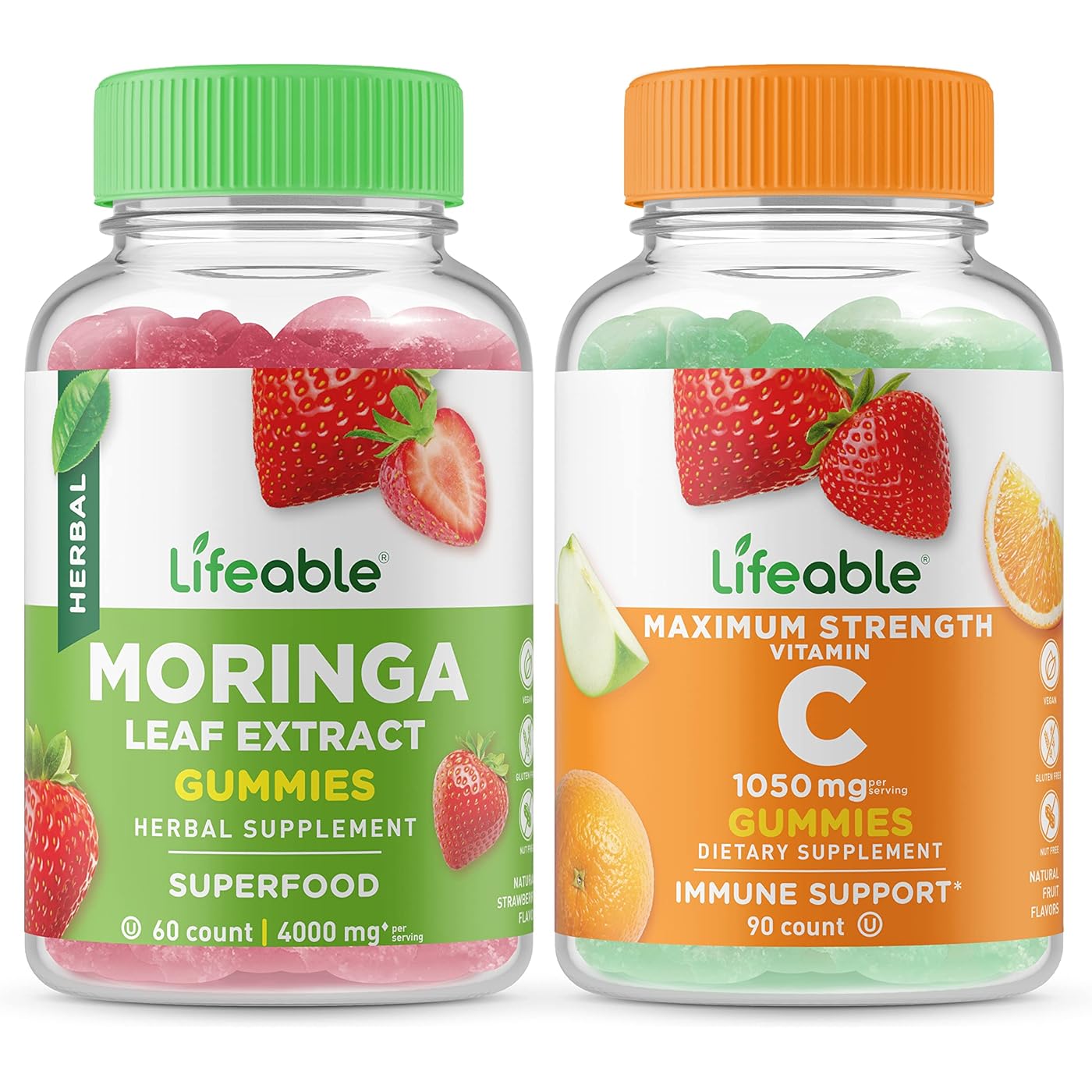 Набор витаминов Lifeable Moringa Leaf & Vitamin C 1050 mg, 2 предмета, 60+90 таблеток набор витаминов lifeable vitamin c 1050 mg