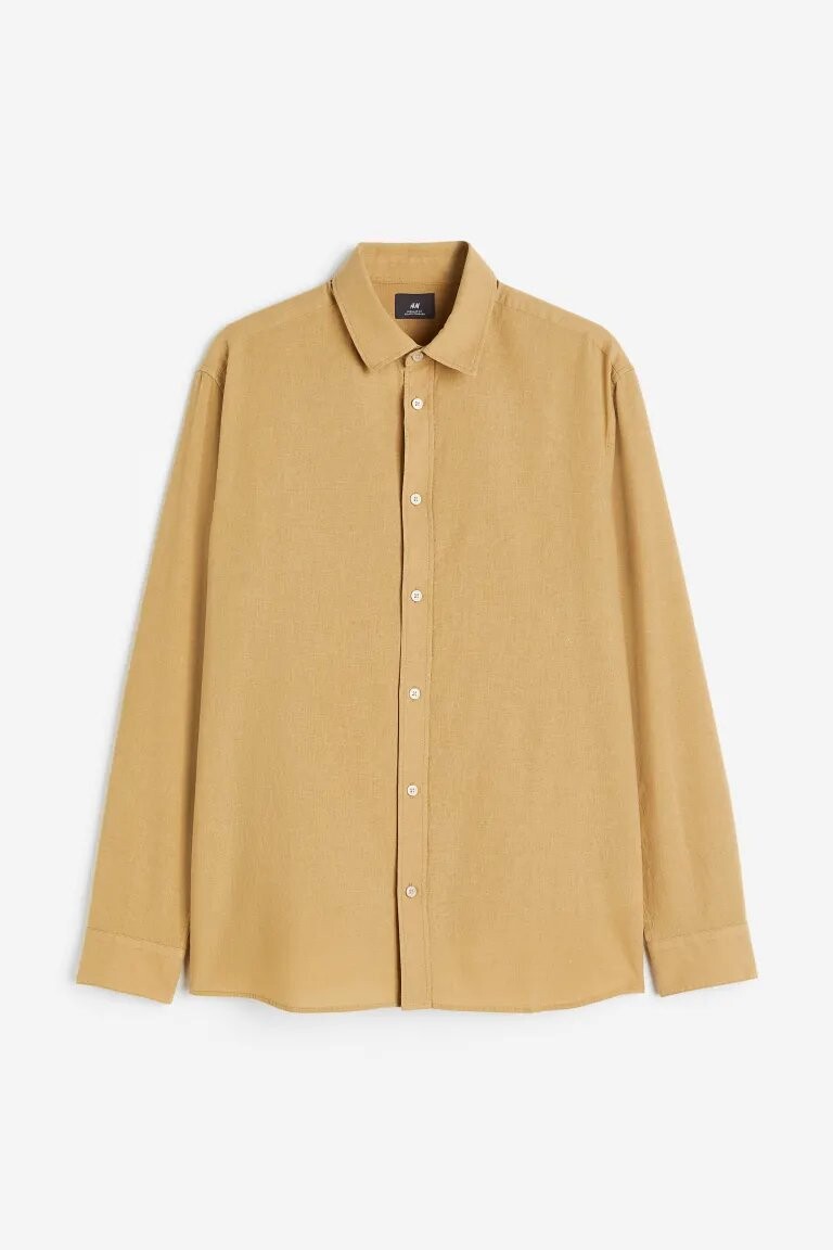 

Рубашка H&M Regular Fit Linen-blend, тёмно-жёлтый