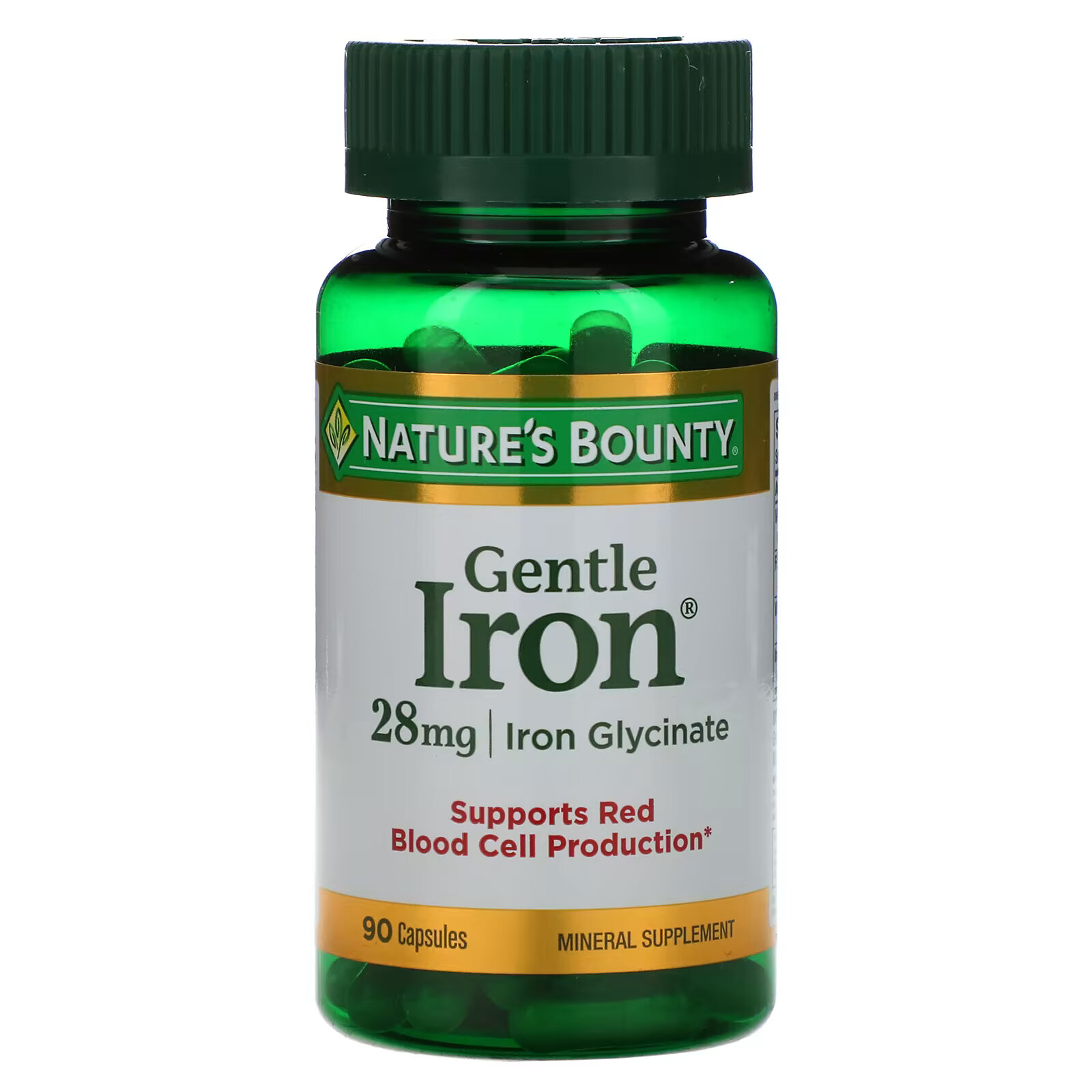 Nature's Bounty, Gentle Iron, железо, 28 мг, 90 капсул solgar gentle iron 25 мг 90 растительных капсул