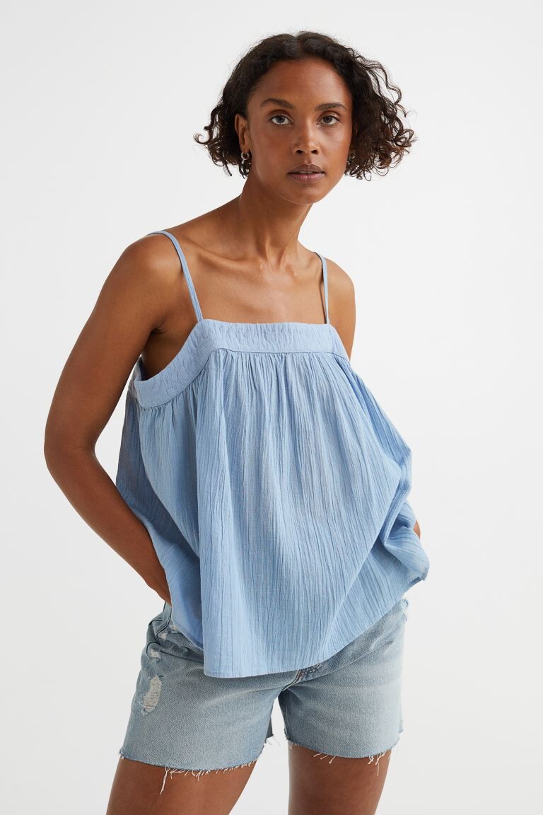 

Сморщенный топ H&M, светло-синий