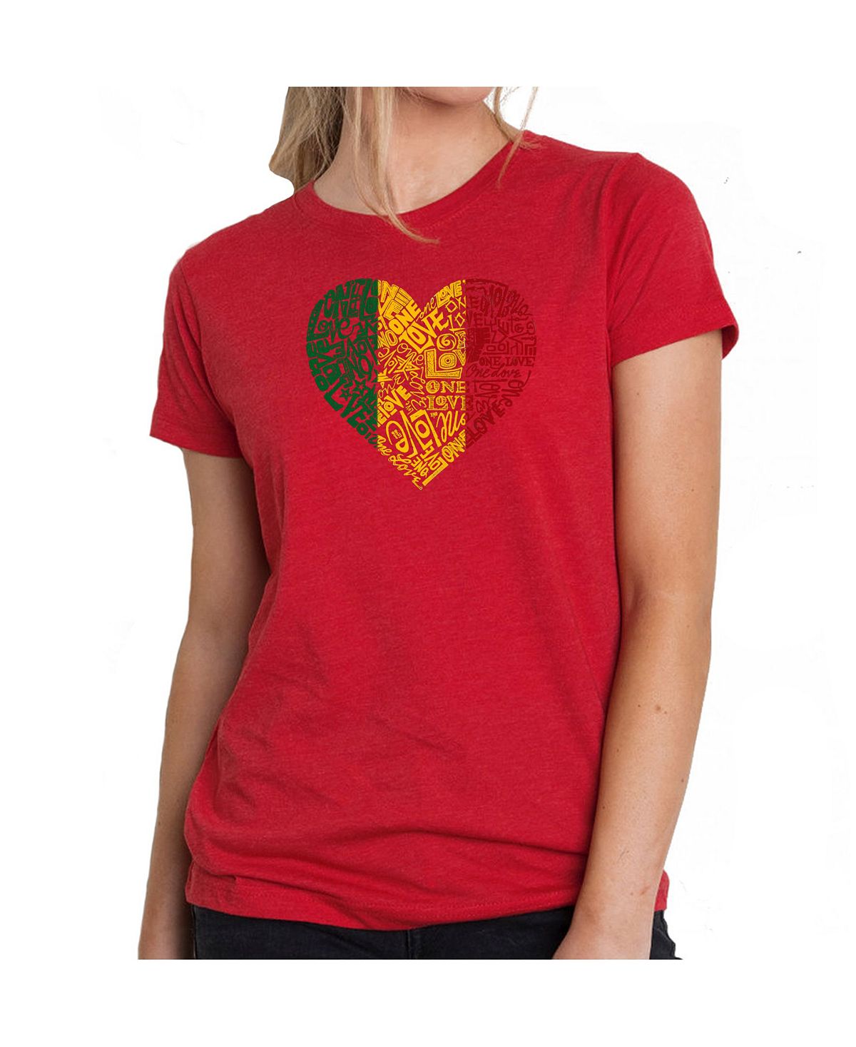 Женская футболка premium word art - one love heart LA Pop Art, красный чай сердце из слов дедушке