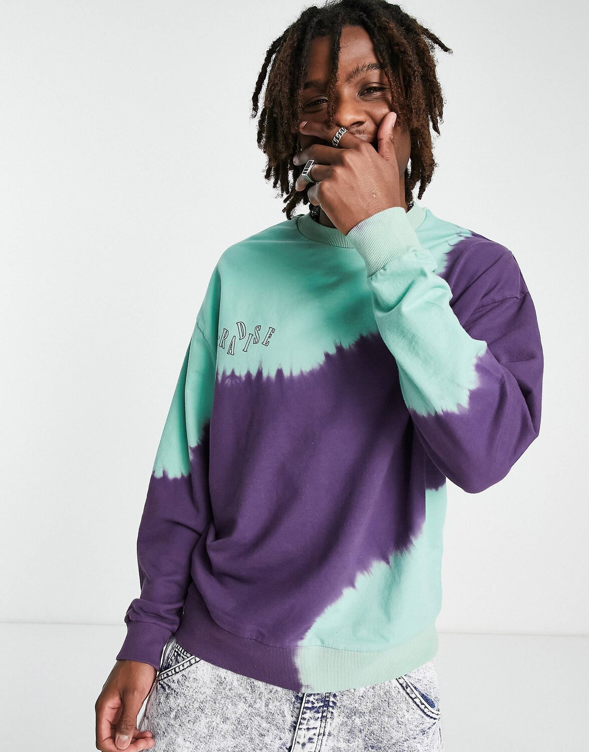 

Зелено-фиолетовая толстовка с принтом тай-дай ASOS DESIGN co-ord