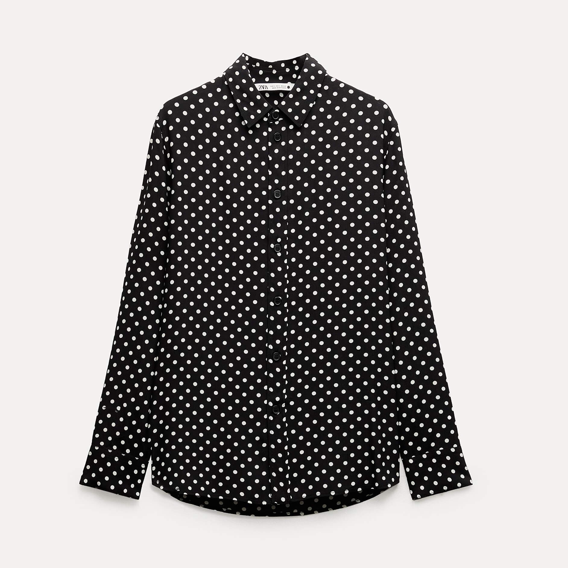 Рубашка Zara ZW Collection Polka Dot Print, черный/белый