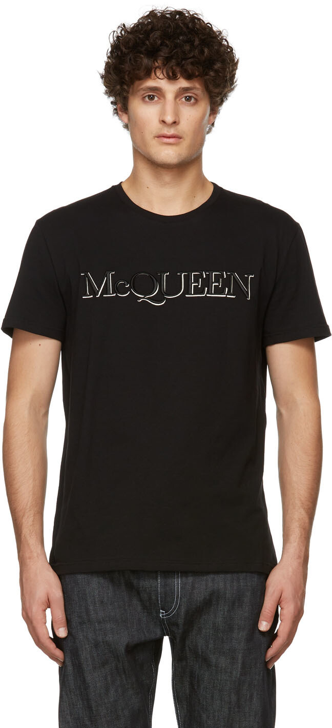 

Черная футболка с вышитым логотипом Alexander McQueen, Черный