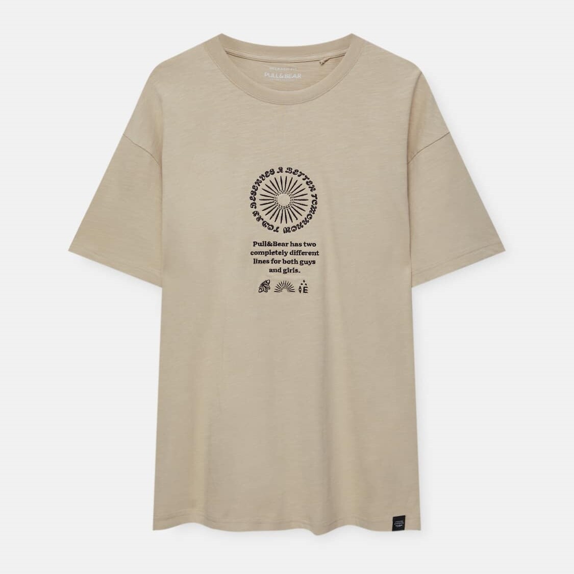 

Футболка Pull&Bear Short Sleeve Embroidered, бежевый