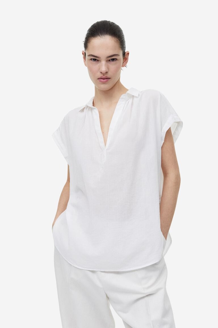 

Хлопковая блузка с V-образным вырезом H&M, белый