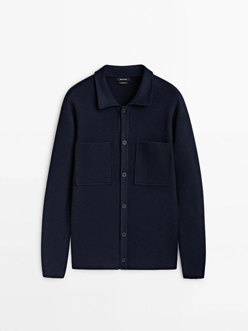 

Вязаная рубашка с пуговицами Massimo Dutti, темно-синий