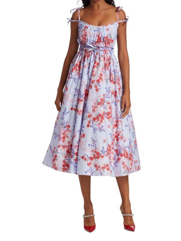 

Платье миди с пышной юбкой и цветочным принтом Giambattista Valli Blue multi