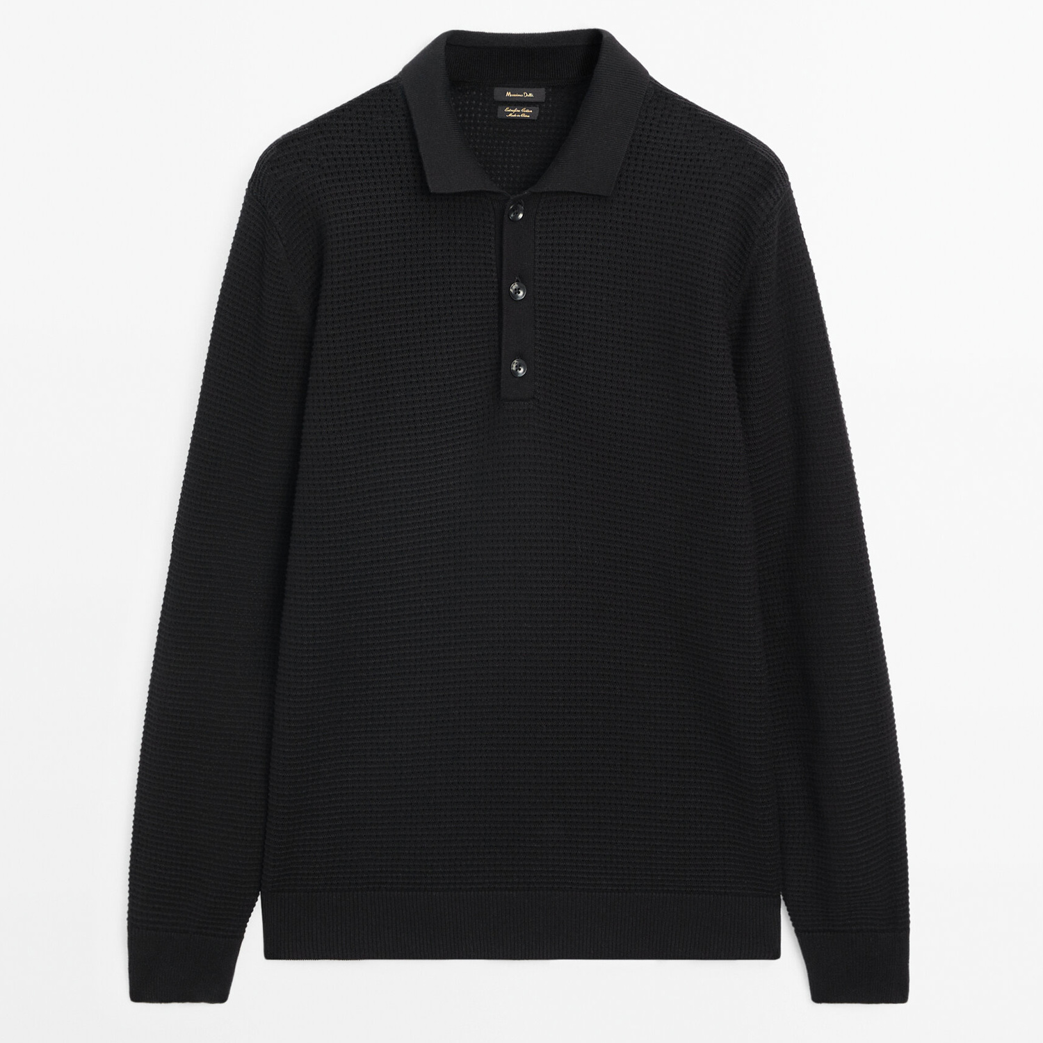 цена Свитер Massimo Dutti Textured Knit Polo Collar, черный