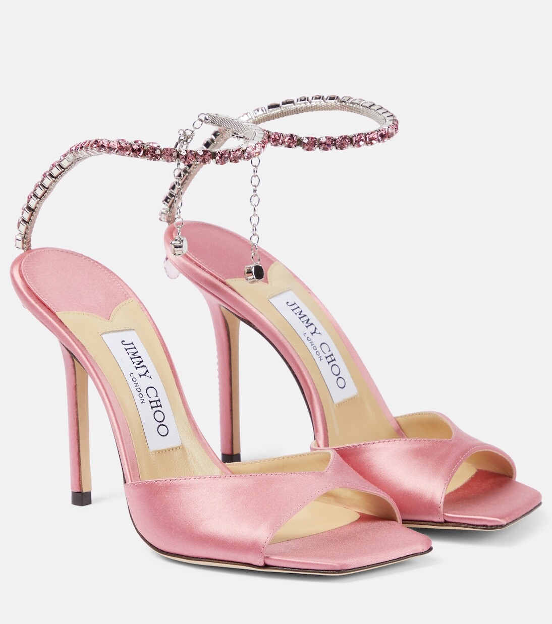 Атласные босоножки saeda 100 с декором Jimmy Choo, розовый