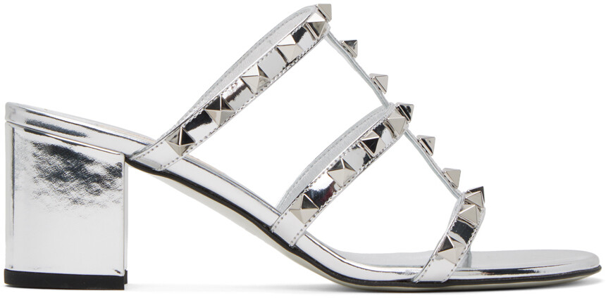 

Серебряные босоножки на каблуке Rockstud Valentino Garavani