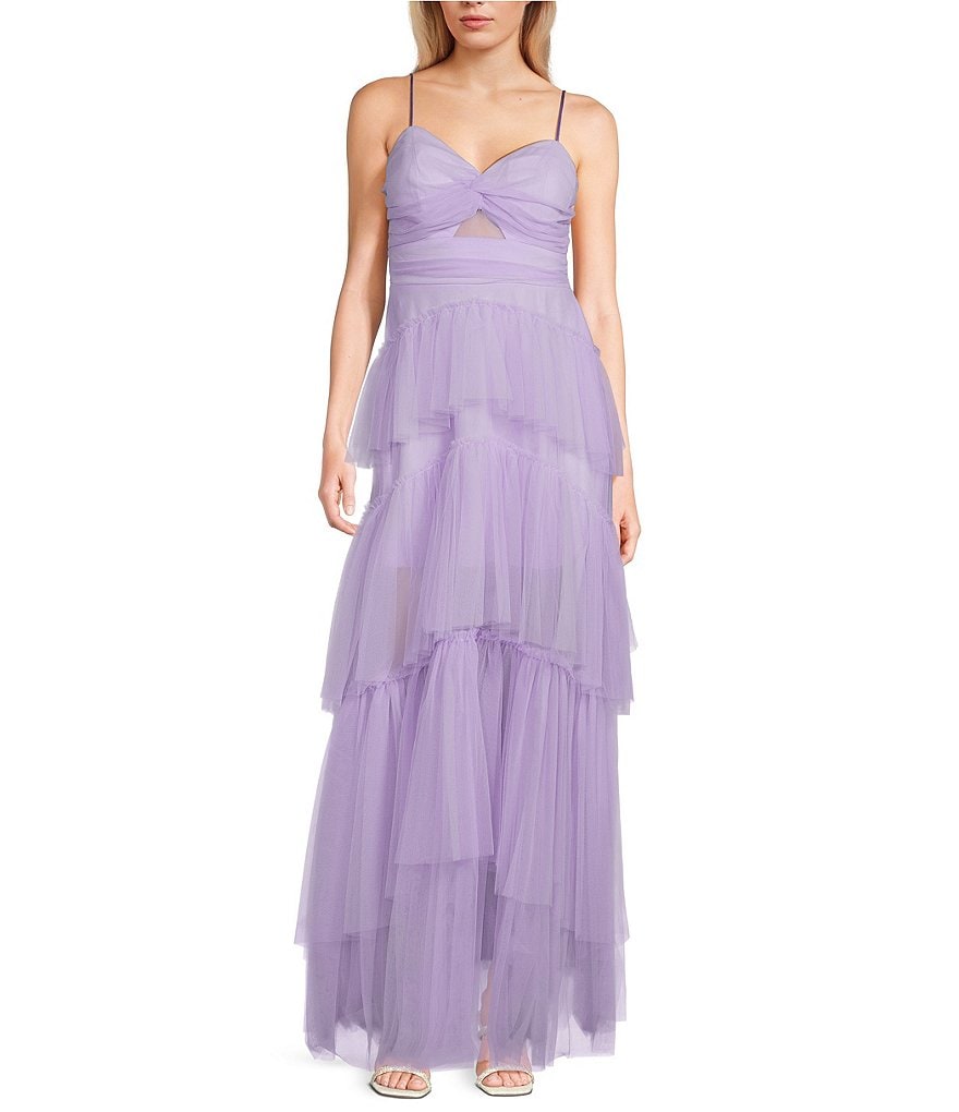 Длинное многоярусное платье из тюля Next Up с закрученным вырезом спереди, фиолетовый