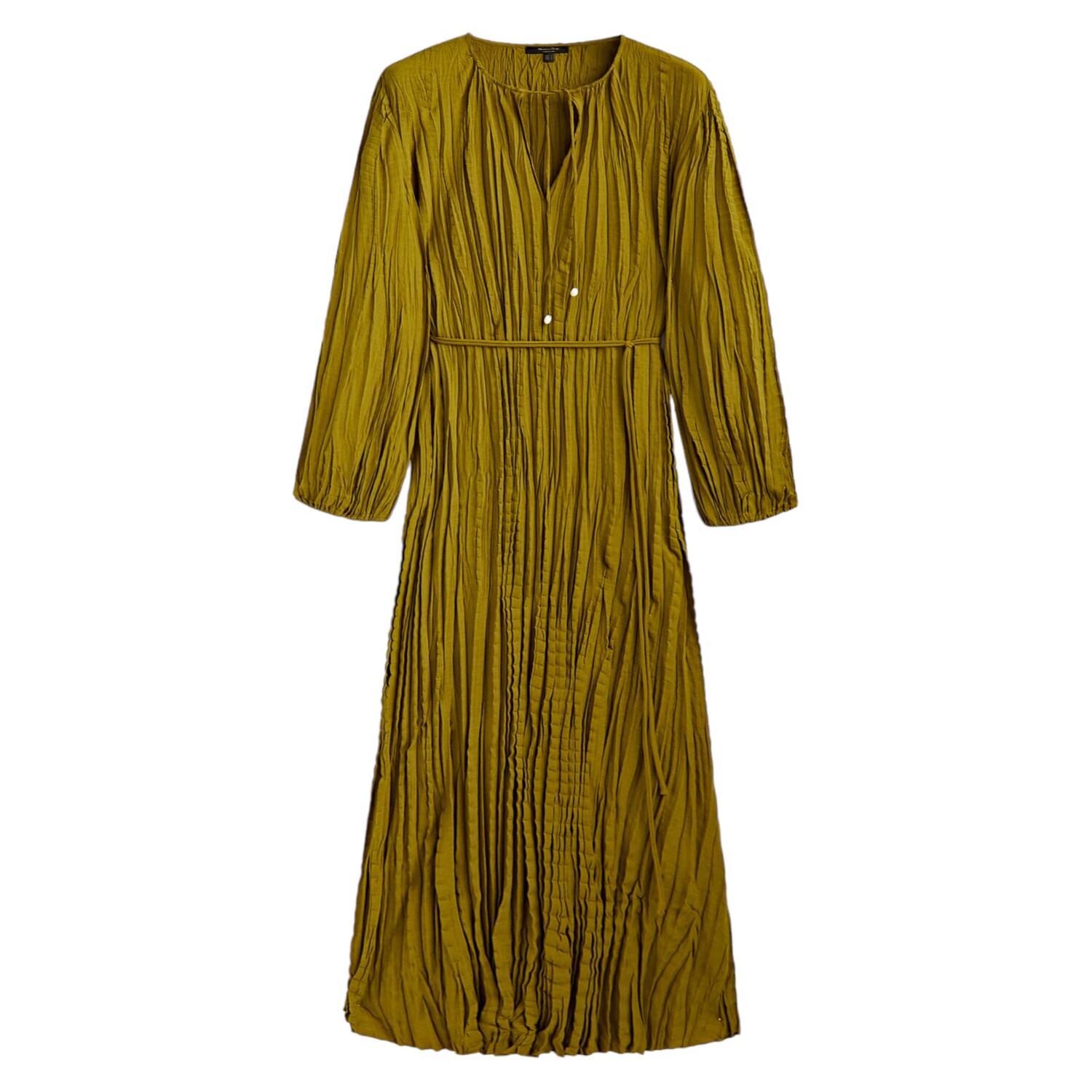 

Платье Massimo Dutti Pleated Midi With Drawstrings, оливковый