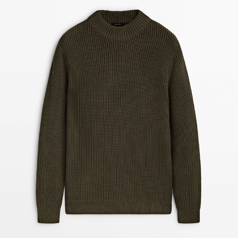 Свитер Massimo Dutti Mock Turtleneck Cotton Purl Knit, оливковый свитер zara purl knit каменно серый