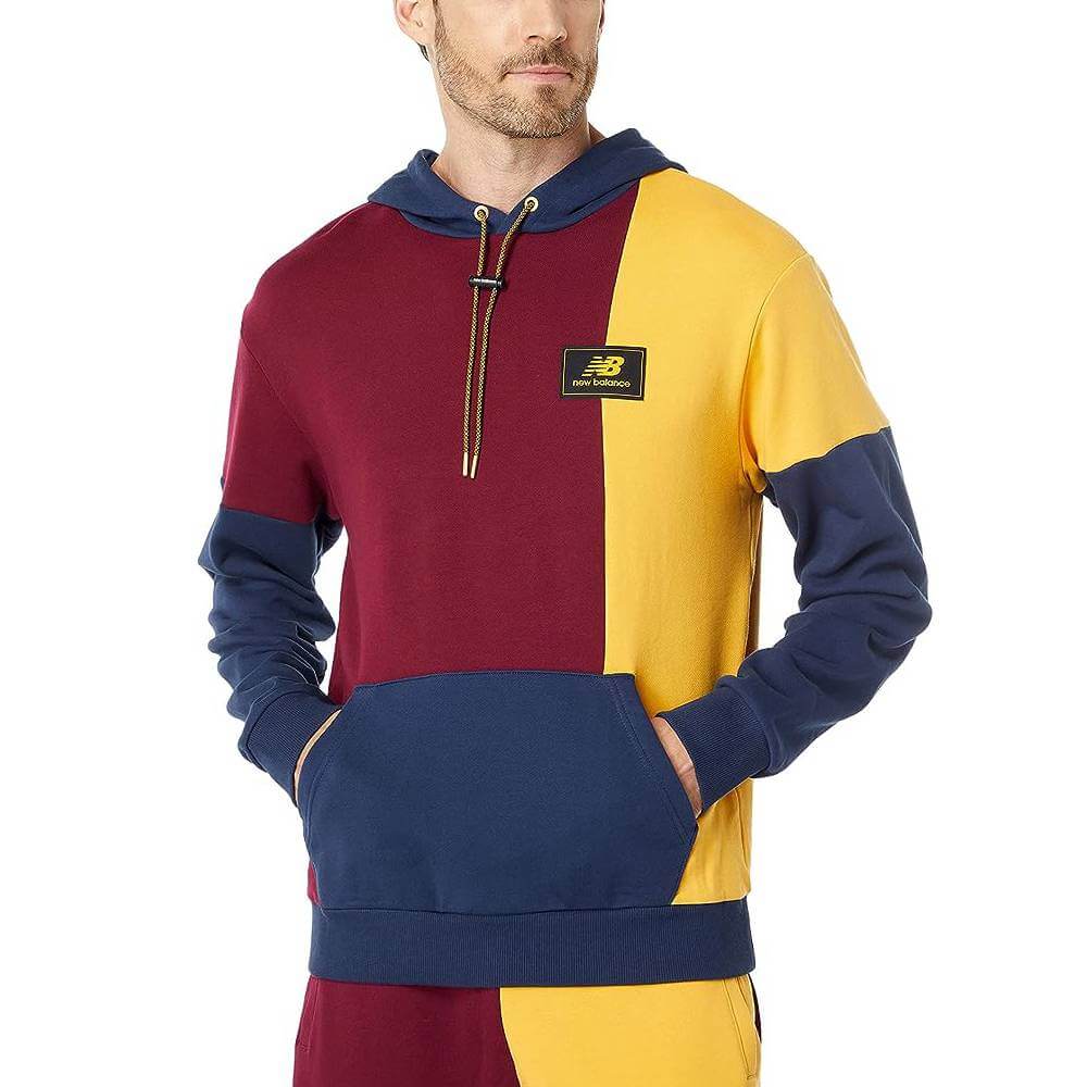 Толстовка с капюшоном New Balance Athletics Fleece, бордовый/синий/желтый толстовка с капюшоном new balance белый