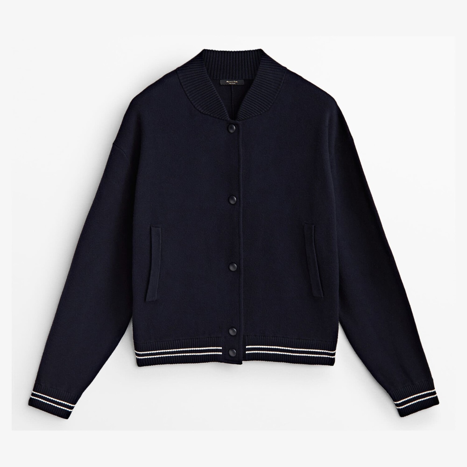 

Бомбер Massimo Dutti Knit With Stripe Details, темно-синий