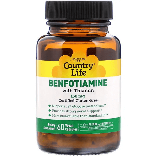 Бенфотиамин с тиамином, Country Life, 150 мг, 60 растительных капсул kal бенфотиамин 150 мг 60 растительных капсул