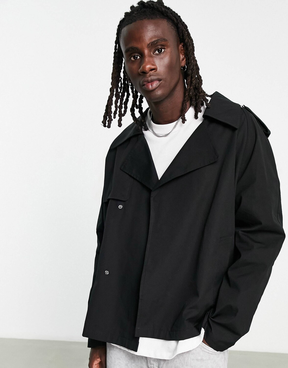 

Черный укороченный тренч ASOS DESIGN