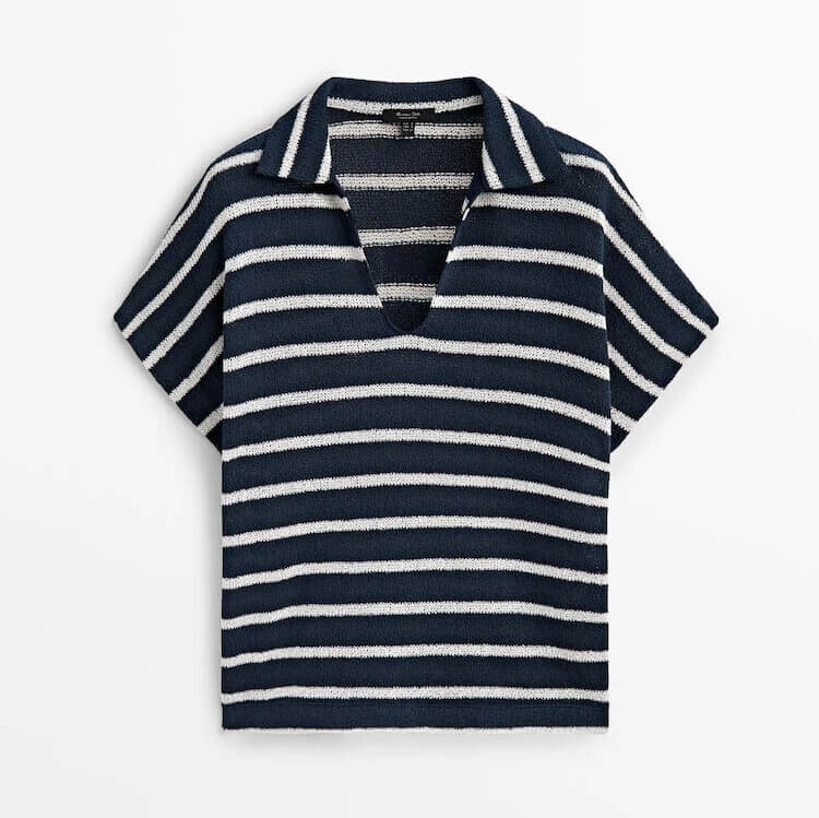 

Поло Massimo Dutti Textured Striped Cotton Blend, темно-синий