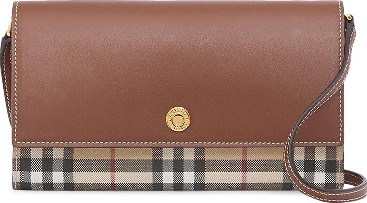 

Сумка Burberry Check And Leather Wallet With Detachable Strap Tan, загар