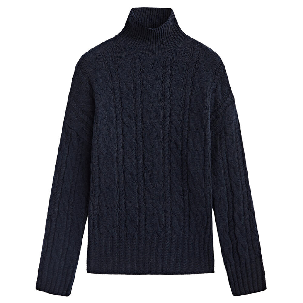 

Свитер Massimo Dutti High Neck Cable Knit, темно-синий