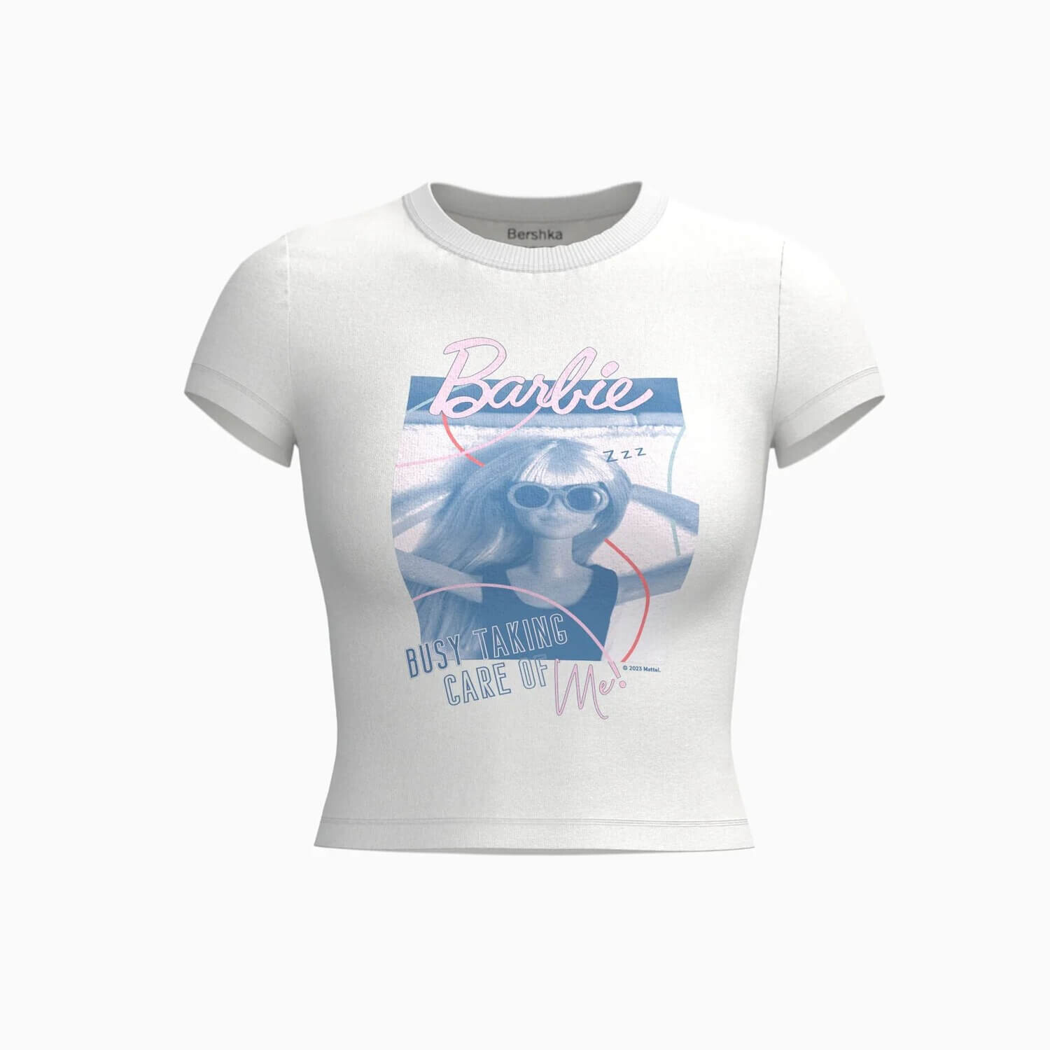 

Футболка Bershka Barbie Print Short Sleeve Fitted, белый